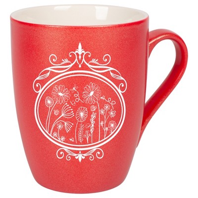 Elanze Designs Flowers in Circle Crimson Red 10 ounce New Bone China Coffee Cup Mug