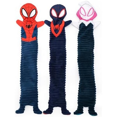 ZippyPaws Marvel Skinny Peltz Bulk 3-Pack - Spider Man Miles Morales, No Stuffing Squeaky Dog Chew Toy, Flat Puppy Toys Multi-Pack of 3