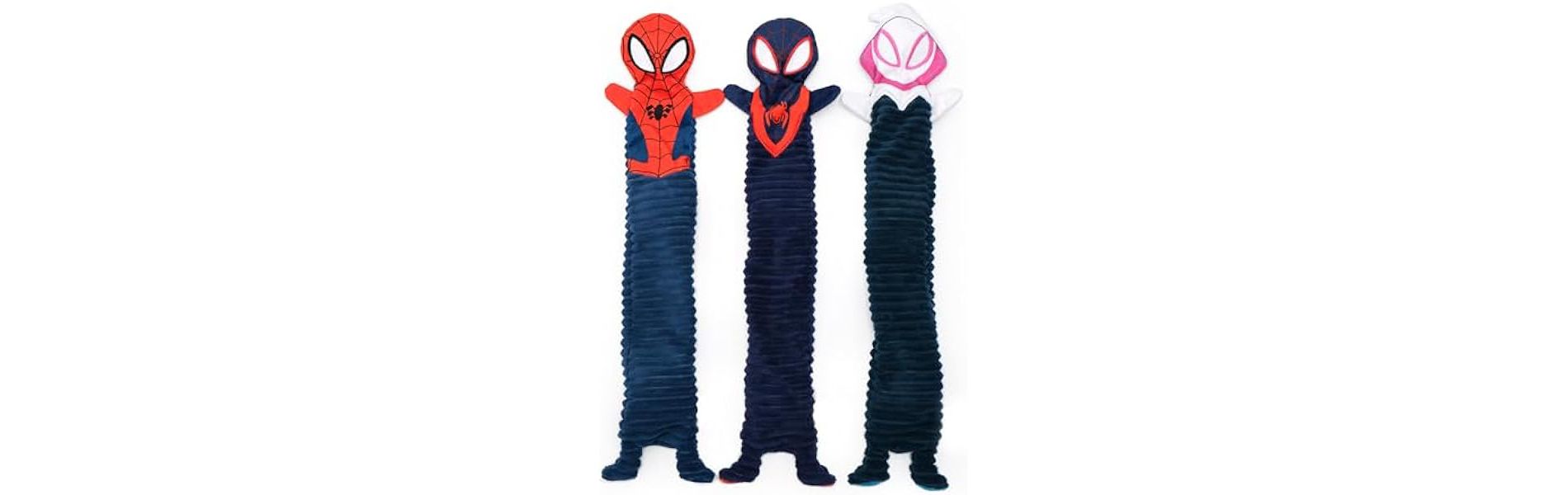 ZippyPaws Marvel Skinny Peltz Bulk 3-Pack - Spider Man Miles Morales, No Stuffing Squeaky Dog Chew Toy, Flat Puppy Toys Multi-Pack of 3