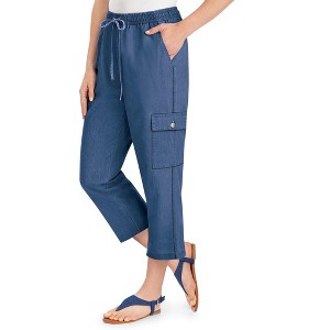 Collections Etc Versatile Double Cargo Pocket Denim Drawstring Capris - 1 of 3