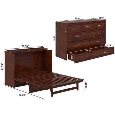 Northfield Walnut Queen Murphy Bed Chest with Built-in Charger and Memory Foam Mattress