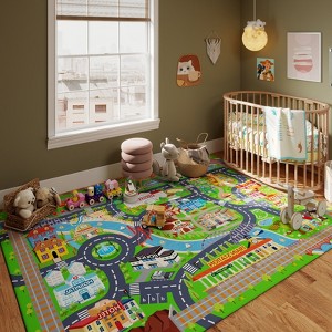 LOVEVOOK Car Rug Play Mat for Kids Toy Cars, Playmat for Kid Bedroom, Non-Slip Machine Washable Town City Race Track Carpet Round and Rectangle - 1 of 4