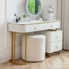 KINWELL Round Upholstered Pouf Ottoman Footrest - 2 of 4