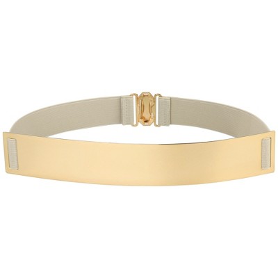 INSPIRE CHIC Women's Mirror Metal Gold Tone Plate Elastic Cinch Skinny Waist Belt