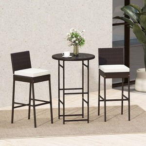 Costway 3 Piece Outdoor Bar Set Patio Rattan Bar Height Table & Chairs with  Glass Tabletop - 1 of 4