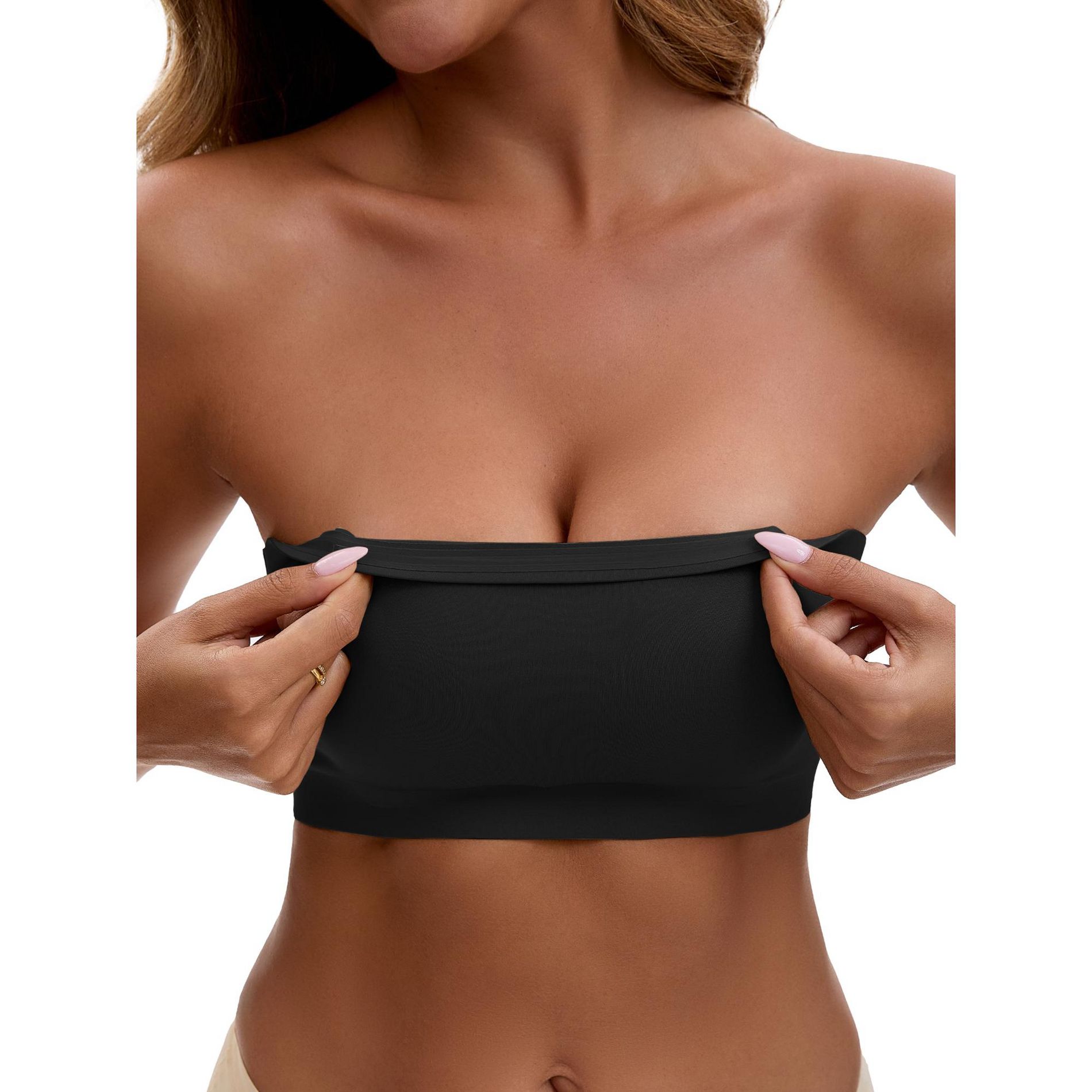 INSPIRE CHIC Women's Strapless Seamless Push Up Wirefree Padded Bandeau Non-Slip Silicone Tube Bras X-Large Black
