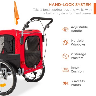 Red and Black 2-in-1 Pet Stroller and Bike Trailer