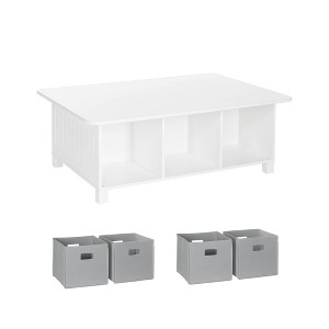 RiverRidge Kids' Desk, Activity and Play Table with 6 Storage Cubbies White with 4 Fabric Bins - 1 of 4