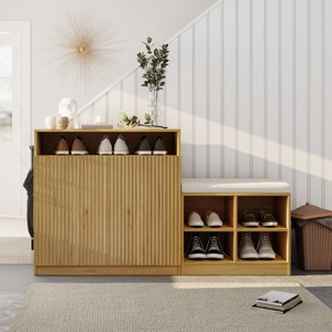 Entryway Shoe Storage Bench Set, 55.1" Modular Shoe Cabinet with Adjustable Shelves and Cushioned Seat-3irtyhousy - 1 of 4