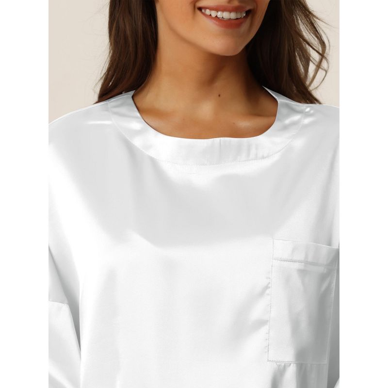 cheibear Women's Soft Satin Short Sleeve T-Shirt and Shorts with Pockets Pajama Sets 2 Pcs, 4 of 6