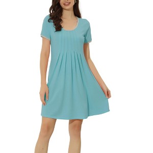 cheibear Women's U Neck Short Sleeve Lounge Dress Pajama Nightgown - 1 of 4