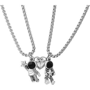 Astronomy Couple Necklace Set - 2-Piece Stainless Steel Matching Spaceman Pendant for Him & Her - 1 of 4