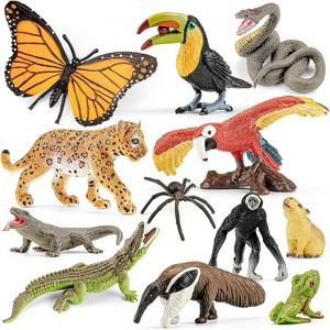 12-Piece Rainforest Animal Figurines Set with Trees, Realistic Jungle Toys for Diorama Projects and Party Favors - 1 of 4