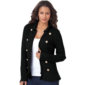 Roaman's Women's Plus Size Military Cardigan Sweater - 1 of 4