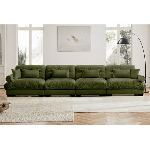 Aukfa Green Velvet Large  Sofa with Bolster Armrests, Waist & Throw Pillows – Modern Couch for Living Room, Bedroom or Office - 1 of 4