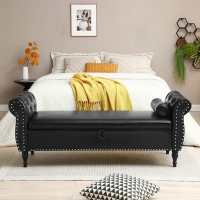 VYNXARIA 63" Black PU Upholstered Flip Top Storage Ottoman - Stylish & Functional Bench