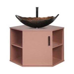 ELECWISH 28 Inch Bathroom Vanity, Pink Corner Bathroom Vanity with Open Shelves, Floating Bathroom Vanity for Small Space, Wall Mounted Bathroom Vanity Without Sink or Mirror - 1 of 4