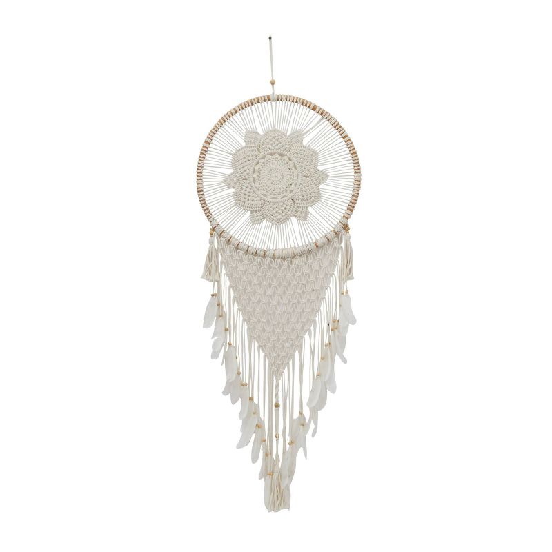 Cotton Macrame Handmade Intricately Woven Dreamcatcher Wall Decor with Beaded Fringe Tassels White - Olivia & May, 3 of 7
