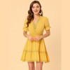 INSPIRE CHIC Women's V Neck Smocked Elastic Waist Short Sleeve Boho Crochet Trim Mini Dress - 3 of 4