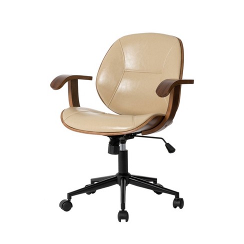 Mid Century Modern Bonded Leather Gaslift Adjustable Swivel Office Chair  Cream - Glitzhome