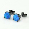 Blue Fire Opal Stud Earrings for Women Black Plated Ginger Lyne Collection - 2 of 4