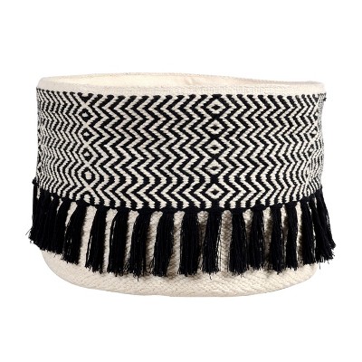 VIP Cotton 12 in. Black Pattern Weave Basket with Tassels