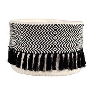 VIP Cotton 12 in. Black Pattern Weave Basket with Tassels - 1 of 2