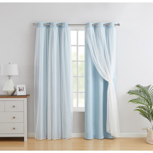 Kate Aurora Basic Elegance 2 Pack Double Layered Hotel Chic Sheer Light  Defusing Curtains - 38 In. W X 84 In. L, Blue : Target