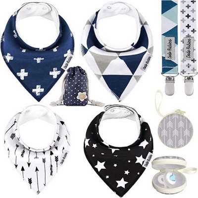 Dodo Babies Baby Bandana Drool Bib Set 2 Pacifier Clips, Pacifier Case in a Gift Bag, Pack of 4 Premium Quality