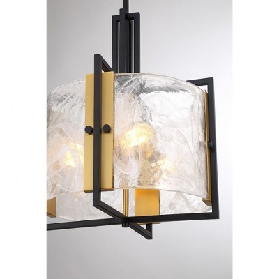 Hayward Matte Black and Warm Brass 3-Light Pendant with Strie Piastra Glass