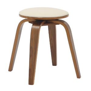LeisureMod Wooden Dining Stool Leather Upholstery Pelya Collection - 1 of 4