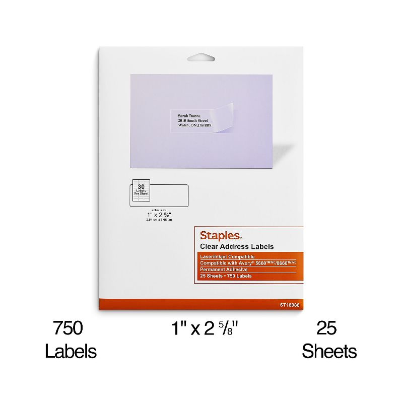 MyOfficeInnovations Laser/Inkjet Address Labels 1" x 2 5/8" Clear 30 Labels/Sheet 575748, 2 of 6