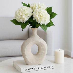 Sagebrook Home Ceramic Oval Vase - Contemporary Glam Abstract Cut-Out Vase Beaded - 1 of 4