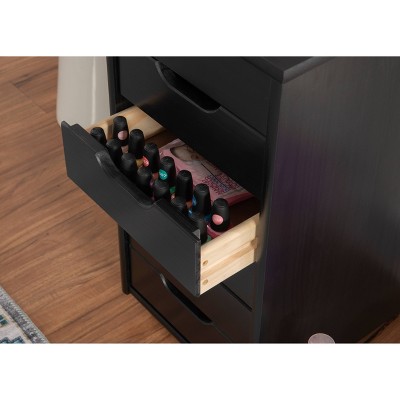 Cary Black Pine Wood Six Drawer Rolling Storage Cart