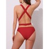 INSPIRE CHIC Women's Deep V Neck Criss Cross Lace Up Monokini Bikini, Tummy Control High Cut Swimwear Bathing Suits 1 Set - 3 of 4