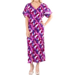 HAPPY BAY Women's Dress Summer Holiday Beachwear Bathing Suit Button Down Cover ups Beach Long Shirts for Women Large-X-Large Pink Abstract - 1 of 4