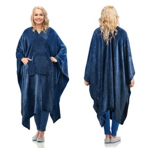 Cozy Fleece Wrap Shawl With Large Front Pockets, Woman Wearable Blanket, Travel Wrap Blanket Cape, Warm Soft Fuzzy Snuggly, Gift for Her - Catalonia - 1 of 4