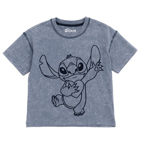 Disney Lilo & Stitch Big Girls Drop Shoulder T-Shirt Blue Gray Heart 10-12