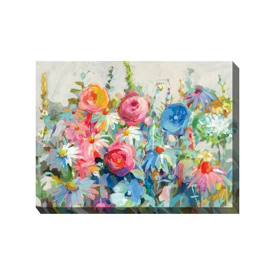 Cottage Garden West of The Wind GLEEFUL Garden Colorful 40 x 30 Inch Waterproof Gallery Wrapped Canvas, Outdoor Garden, Yard, Patio All Weather