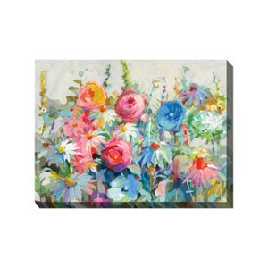 Cottage Garden West of The Wind GLEEFUL Garden Colorful 40 x 30 Inch Waterproof Gallery Wrapped Canvas, Outdoor Garden, Yard, Patio All Weather - 1 of 2