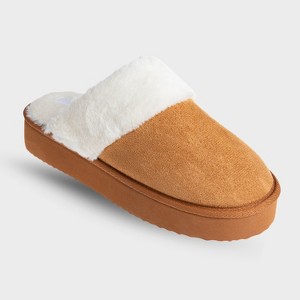 Fifth & Luxe Women's Platform Slippers, House Slipper Shoes for Women, Comfortable Microsuede Slipper with Faux Fur Collar - 1 of 4