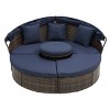 1 Piece Patio Rattan Double Chaise Lounges,Outdoor Round Upholstered Sofa Bed,Round Bed With Canopy And Lift Coffee Table-Coolbibila - 3 of 4