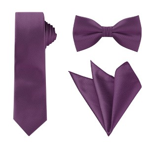 Allegra K Men's Solid Color Wedding Business Pocket Square Necktie Bowtie Set - 1 of 4