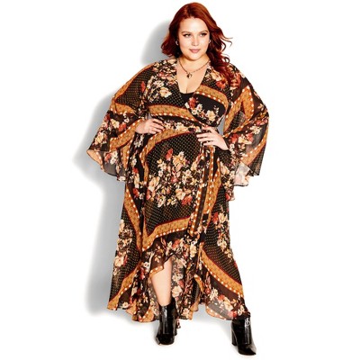 Women's Plus Size Falling Floral Maxi Dress - black | CITY CHIC