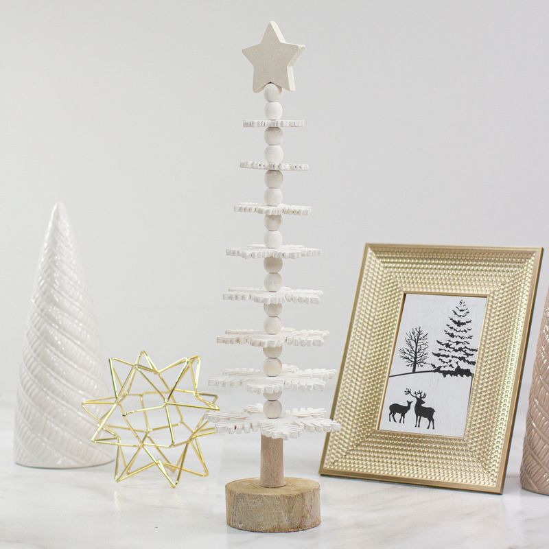 Northlight 16" White Wooden Snowflake Cutout Christmas Tree With a Star Table Top Decor, 4 of 8