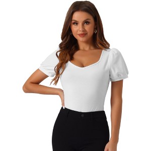 Allegra K Women's Short Sleeve Sweetheart Neck Bodysuit - 1 of 4