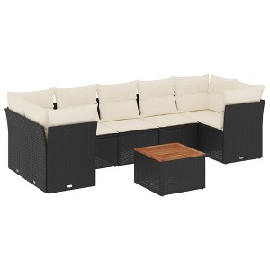 vidaXL 8 Piece Patio Sofa Set with Cushions - Black and Cream 3x Middle + Table + 4x Corner - 1 of 4