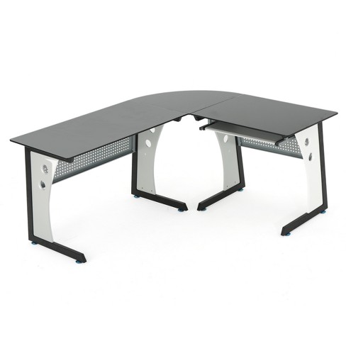 Oria L Shaped Desk With Tempered Glass Black Gray Christopher Knight Home Target