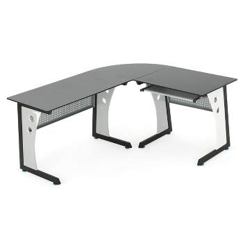 Oria L-Shaped Desk with Tempered Glass - Black/Gray - Christopher Knight Home