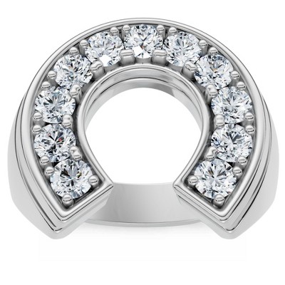 Pompeii3 Men's 3/4Ct Diamond Horseshoe Lucky Pinky Ring Gold Lab Created